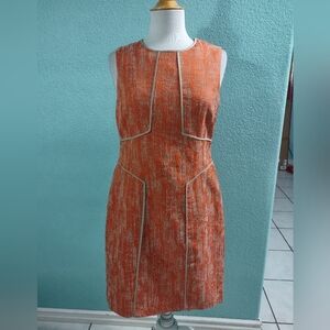 Anne Klein Orange Tan Sleeveless Sheath Dress Sz 10
